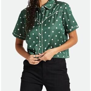 Brixton Women's Green Polka Dot HYDE SATIN Short Sleeve WOVEN SHIRT